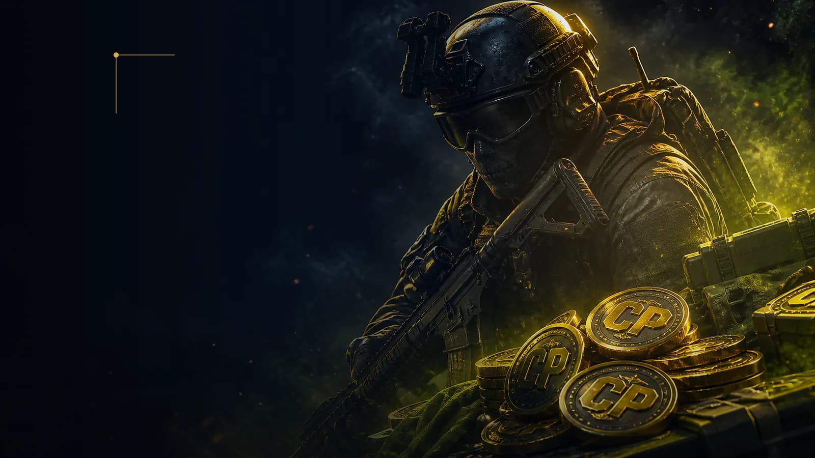Call of Duty operator beside glowing COD Points at a night operations base